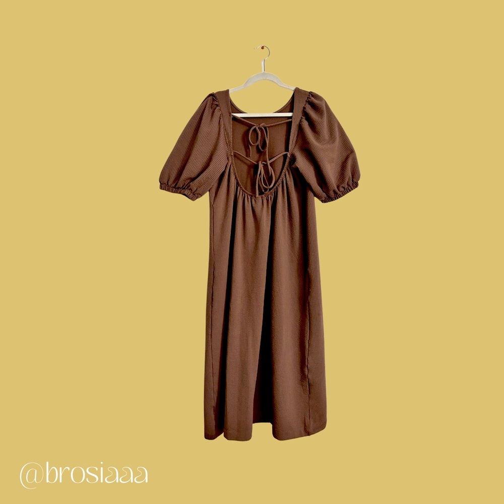 Tie Back Puff Sleeve Midi dress